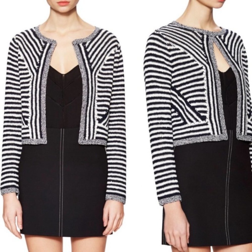 DVF Sydell Cotton Stripped Cropped Cardigan Sweater Jacket Diane Von Furstenberg